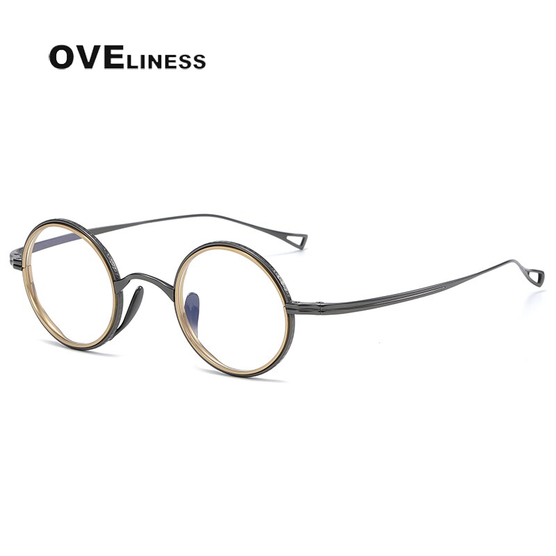Oveliness Unisex Full Rim Round Acetate Titanium Eyeglasses 123 Full Rim Oveliness gun gold