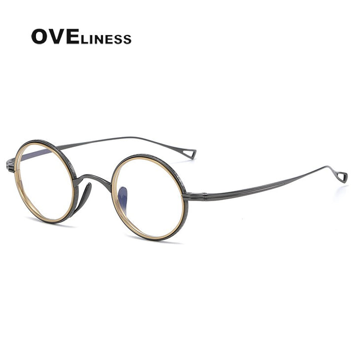 Oveliness Unisex Full Rim Round Acetate Titanium Eyeglasses 123 Full Rim Oveliness gun gold