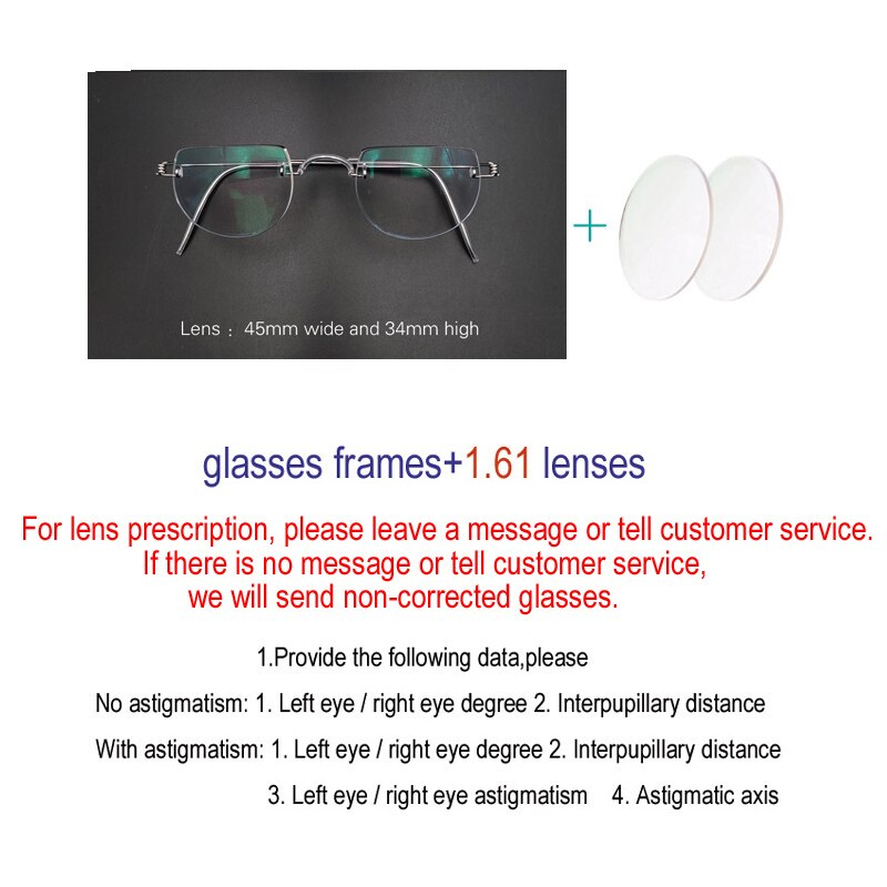 Yujo Unisex Semi Rim Half Circle Handcrafted Stainless Steel Eyeglasses Customized Lens Options Semi Rim Yujo 1.61lens China 