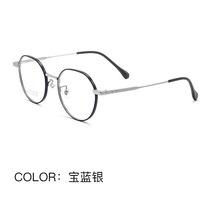 Yimaruili Unisex Full Rim Polygonal Titanium Eyeglasses Bt020t Full Rim Yimaruili Eyeglasses Royal Blue Silver