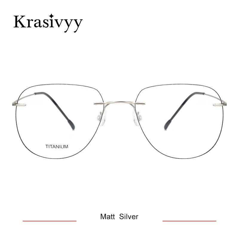 Krasivyy Unisex Rimless Round Flat Top Titanium Eyeglasses Ls05 Rimless Krasivyy Matt Silver China 
