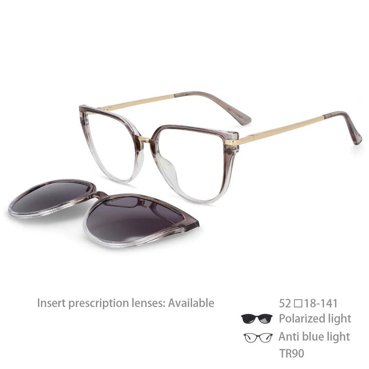 CCspace Unisex Full Rim Oversized Square Tr 90 Frame Eyeglasses Clip On Sunglasses 53791 With Clip Ons CCSpace China gray-clear