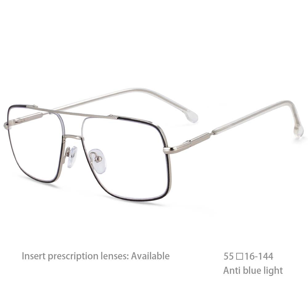 CCspace Unisex Full Rim Square Alloy Double Bridge Frame Eyeglasses 54240 Full Rim CCspace China Silver black