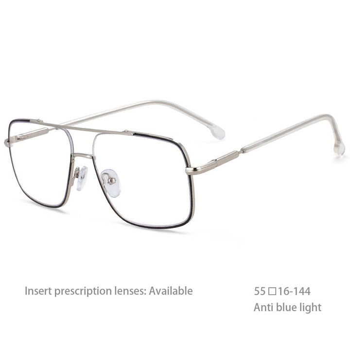CCspace Unisex Full Rim Square Alloy Double Bridge Frame Eyeglasses 54240 Full Rim CCspace China Silver black