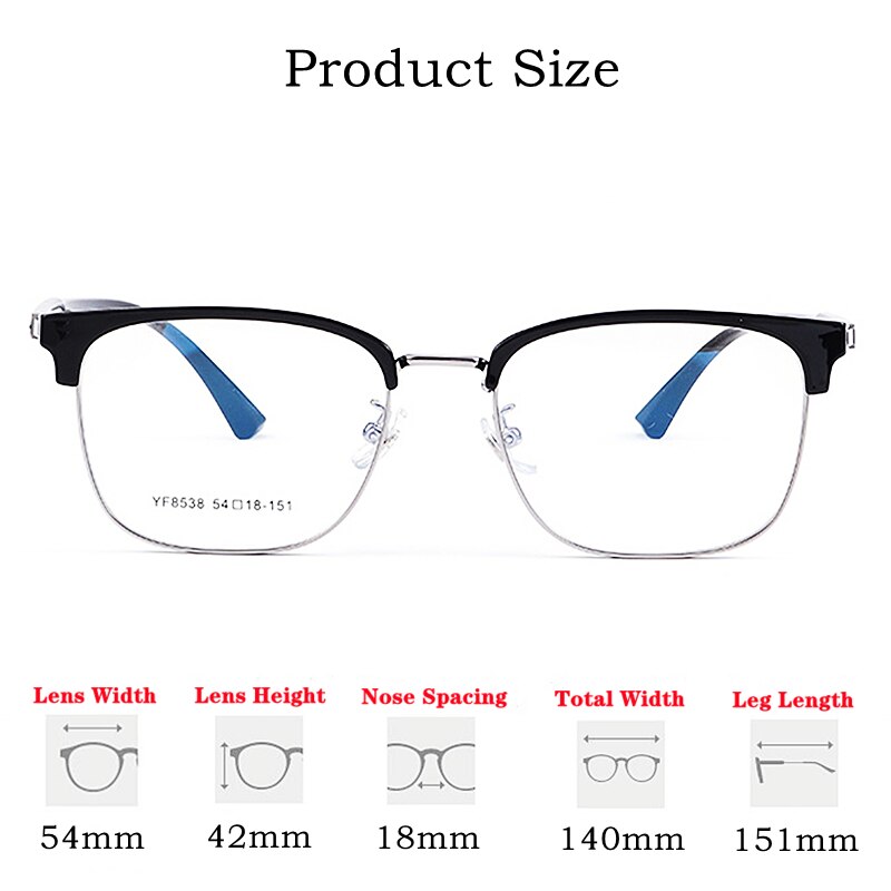 Yimaruili Men's Full Rim Square Acetate Alloy 8538YF Full Rim Yimaruili Eyeglasses