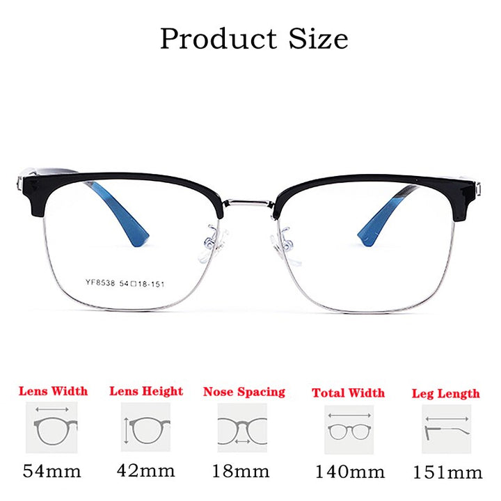 Yimaruili Men's Full Rim Square Acetate Alloy 8538YF Full Rim Yimaruili Eyeglasses