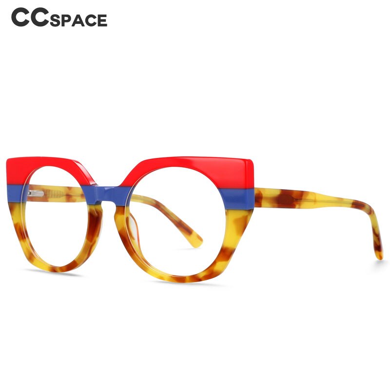 CCspace Unisex Full Rim Round Cat Eye Acetate Eyeglasses 55272 Full Rim CCspace
