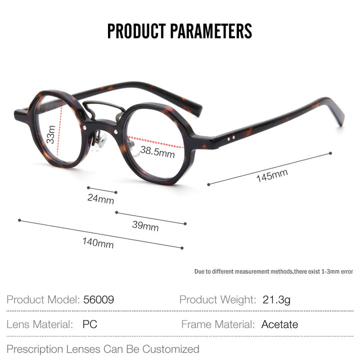 Muzz Men's Full Rim Round Double Bridge Acetate Frame Eyeglasses W3109V Full Rim Muzz