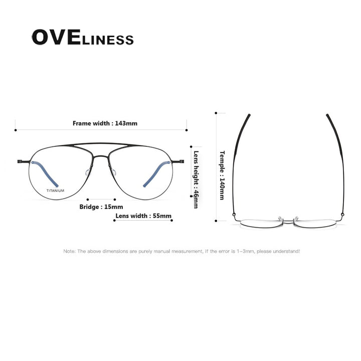 Oveliness Unisex Full Rim Square Double Bridge Screwless Titanium Eyeglasses 5507 Full Rim Oveliness