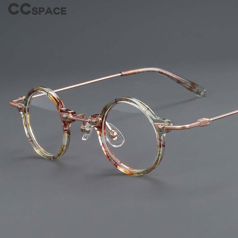 CCspace Unisex Full Rim Small Round Acetate Titanium Eyeglasses 55324 Full Rim CCspace