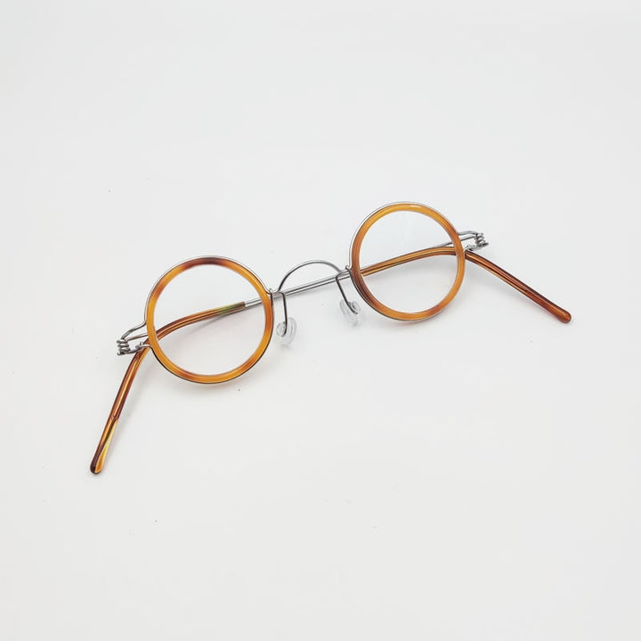 Yujo Unisex Full Rim Round Acetate Stainless Steel 32mm Eyeglasses Y060 Full Rim Yujo