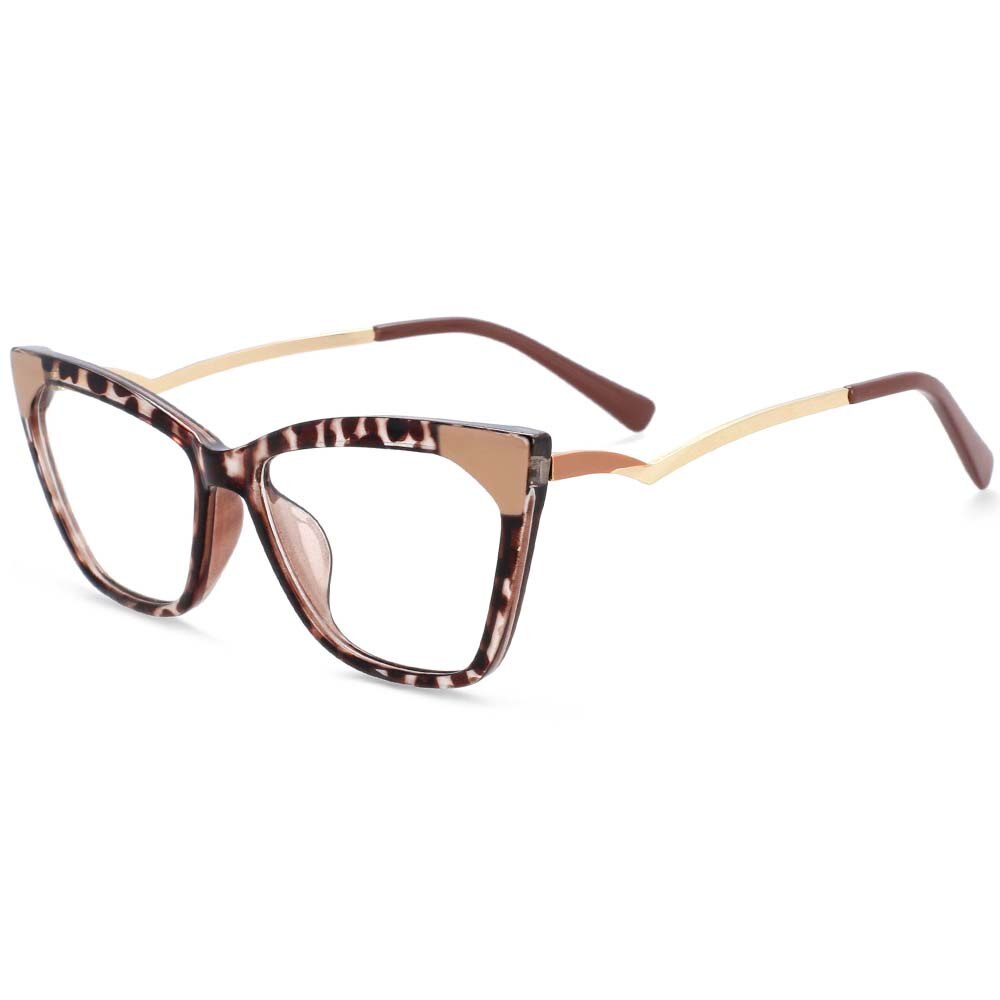 CCspace Women's Full Rim Square Cat Eye Resin Frame Eyeglasses 54127 Full Rim CCspace CN leopard