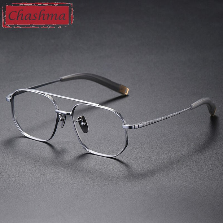 Chashma Ottica Men's Full Rim Polygon Square Titanium Double Bridge Eyeglasses 07518 Full Rim Chashma Ottica Light Gray