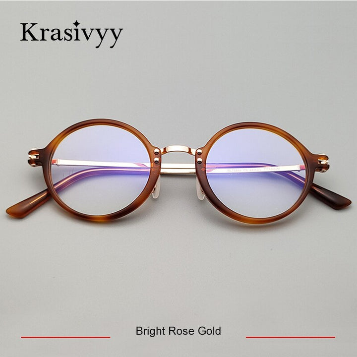 Krasivyy Unisex Full Rim Round Titanium Acetate Eyeglasses Rlt5866 Full Rim Krasivyy Bright Rose Gold CN 