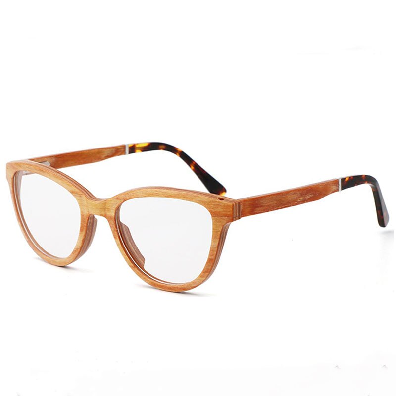 Hdcrafter Unisex Full Rim Square Cat Eye Wood Eyeglasses 56362 Full Rim Hdcrafter Eyeglasses Wood Yellow  