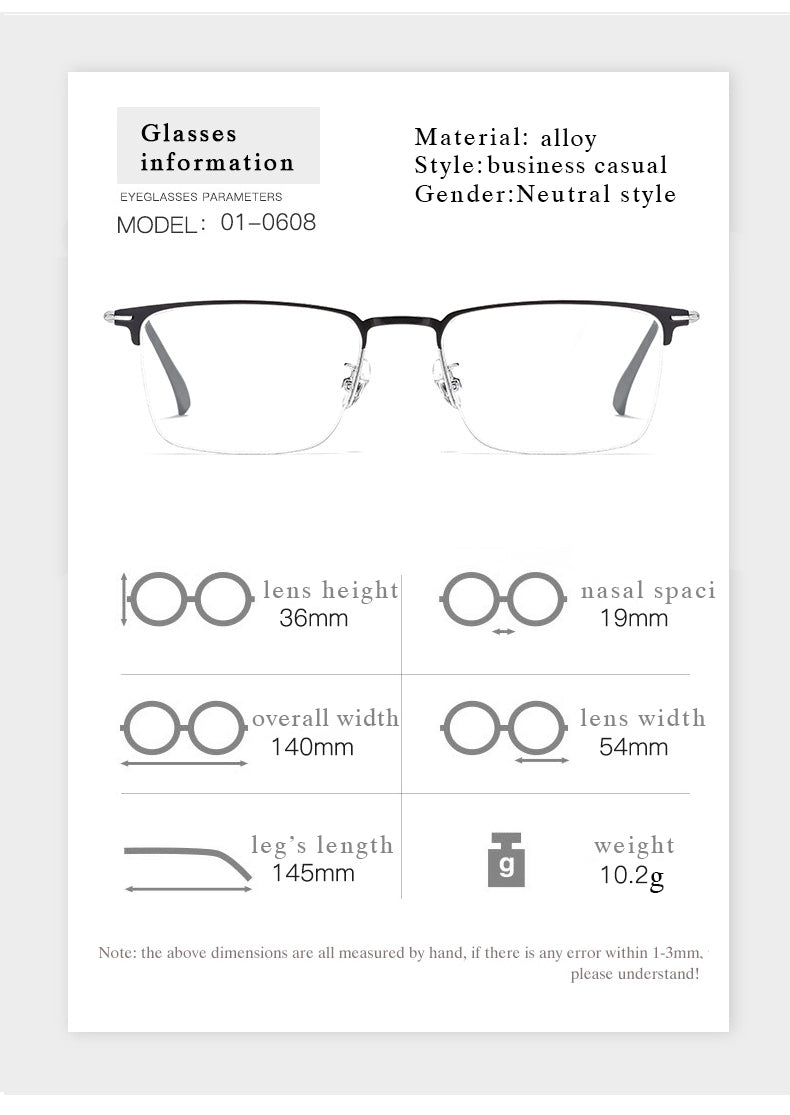 Hotochki Men's Full/Semi Rim SquareTitanium Frame Eyeglasses 0608-0606 Semi Rim Hotochki
