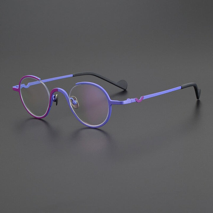 Gatenac Unisex Semi Rim Irregular Round Titanium Eyeglasses Gxyj1001 Semi Rim Gatenac