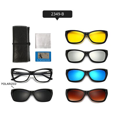 Ralferty Women's Full Rim Square Cat EyeTr 90 Acetate Eyeglasses With Clip On Sunglasses TR2345 With Clip Ons Ralferty 2349-B China As picture