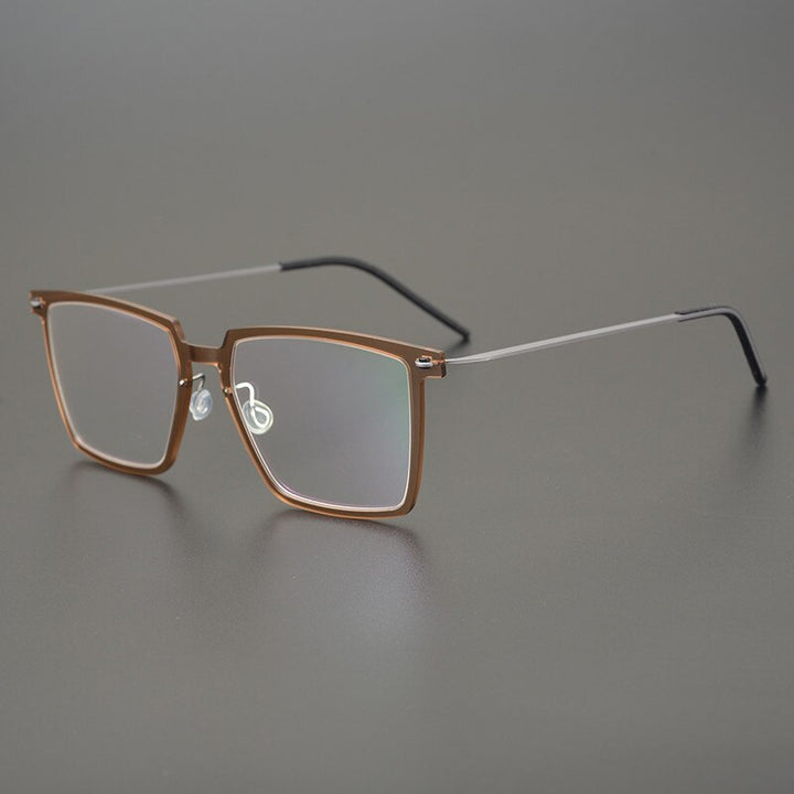 Gatenac Unisex Full Rim Square Acetate Titanium Eyeglasses Gxyj949 Full Rim Gatenac Brown