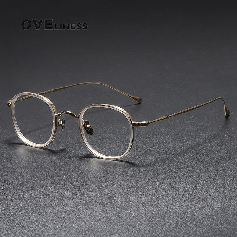 Oveliness Unisex Full Rim Round Square Titanium Eyeglasses 137 Full Rim Oveliness gold