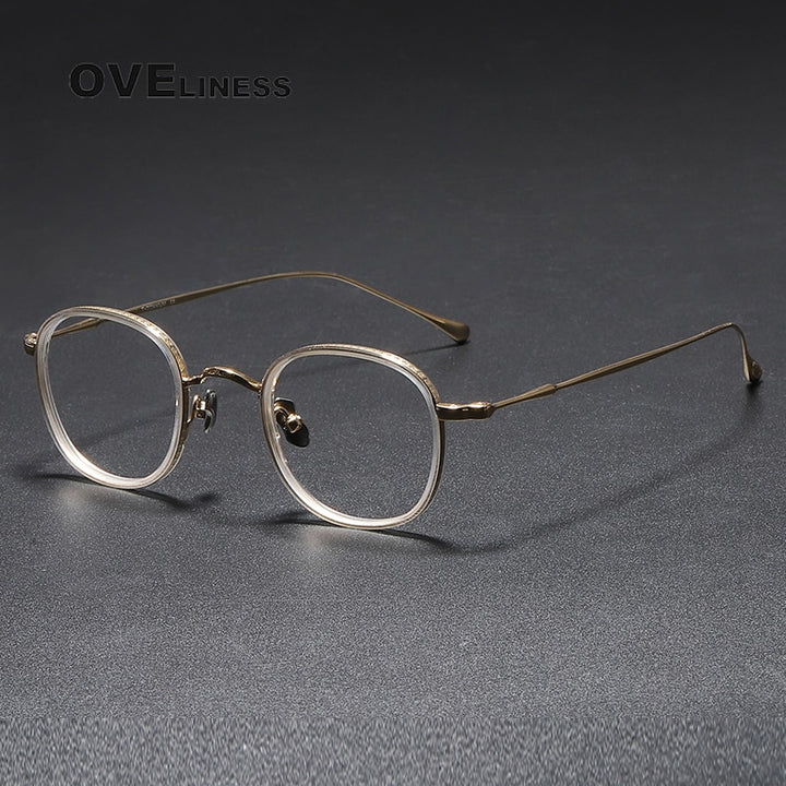 Oveliness Unisex Full Rim Round Square Titanium Eyeglasses 137 Full Rim Oveliness gold