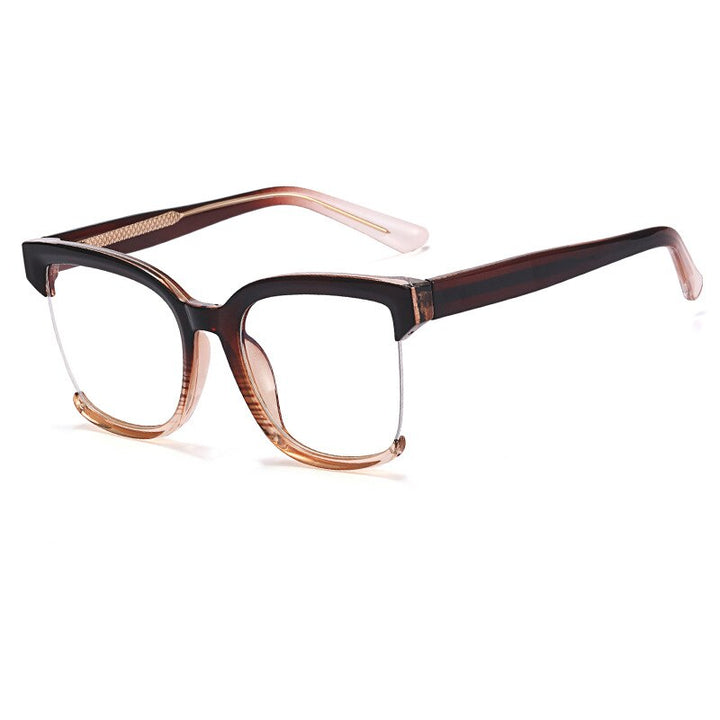 CCspace Women's Semi Rim Square Tr 90 Eyeglasses 54628 Semi Rim CCspace China Tea