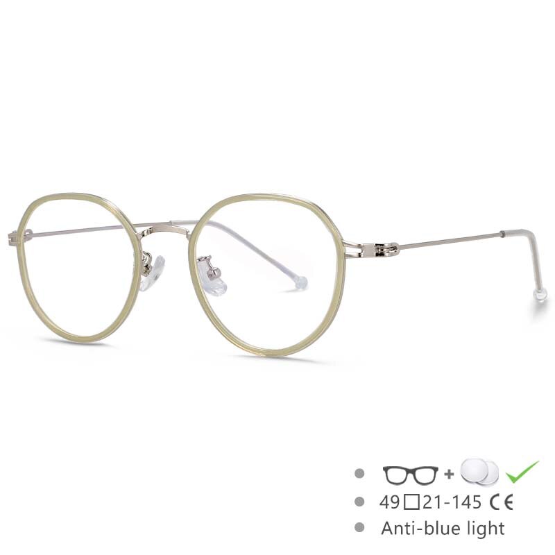 CCspace Unisex Full Rim Irregular Round Tr 90 Titanium Eyeglasses 53262 Full Rim CCspace China Green silver