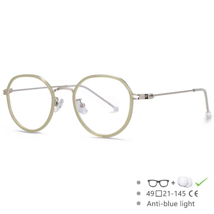 CCspace Unisex Full Rim Irregular Round Tr 90 Titanium Eyeglasses 53262 Full Rim CCspace China Green silver