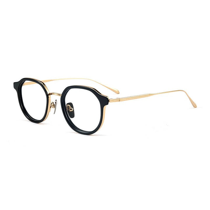 CCspace Unisex Full Rim Square Cat Eye Acetate Titanium Eyeglasses 55740 Full Rim CCspace BlackGold China