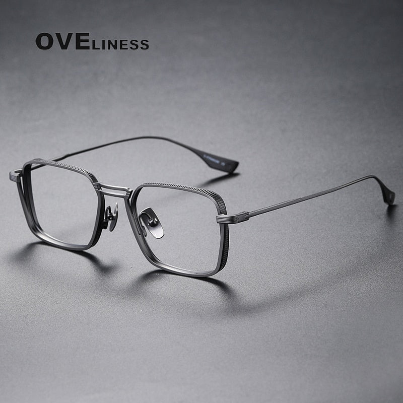 Oveliness Unisex Full Rim Square Double Bridge Titanium Eyeglasses Dlx125 Full Rim Oveliness gun middle