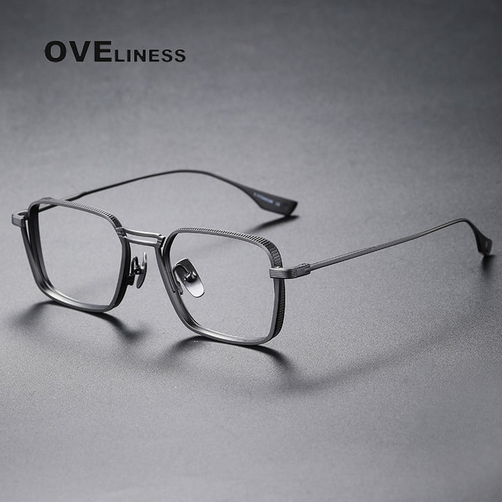 Oveliness Unisex Full Rim Square Double Bridge Titanium Eyeglasses Dlx125 Full Rim Oveliness gun middle
