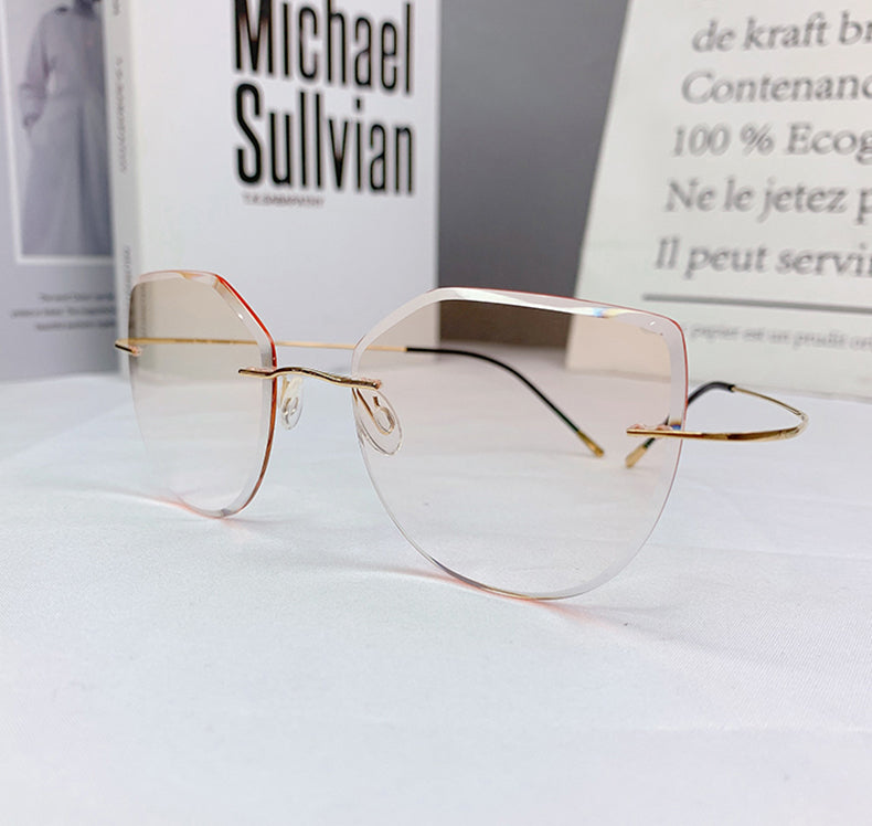 Chashma Women's Rimless Cat Eye Titanium Frame Gradient Color Lens Eyeglasses 16016a Rimless Chashma
