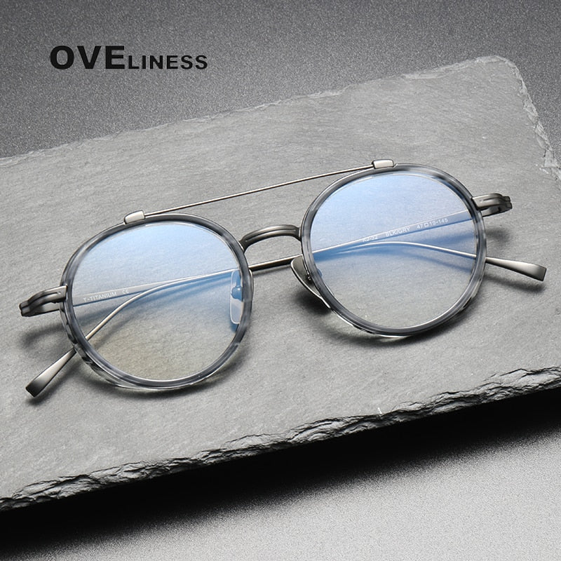 Oveliness Unisex Full Rim Square Double Bridge Acetate Titanium Eyeglasses Kj32 Full Rim Oveliness