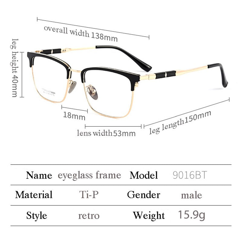 Handoer Men's Full Rim Square Titanium Eyeglasses 9016 Full Rim Handoer   