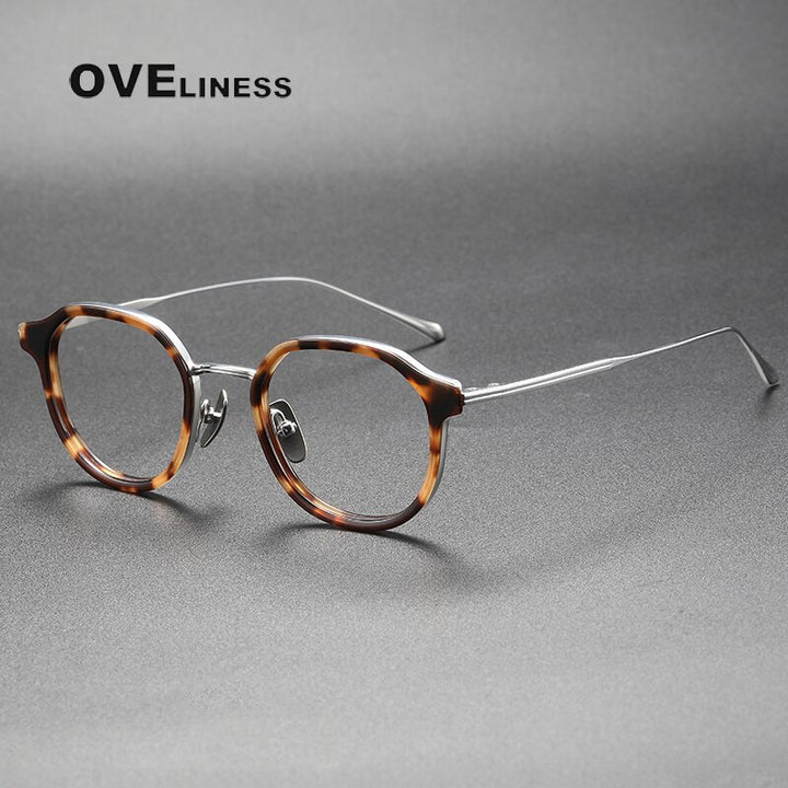Oveliness Unisex Full Rim Round Acetate Titanium Eyeglasses Tango Full Rim Oveliness tortoise silver