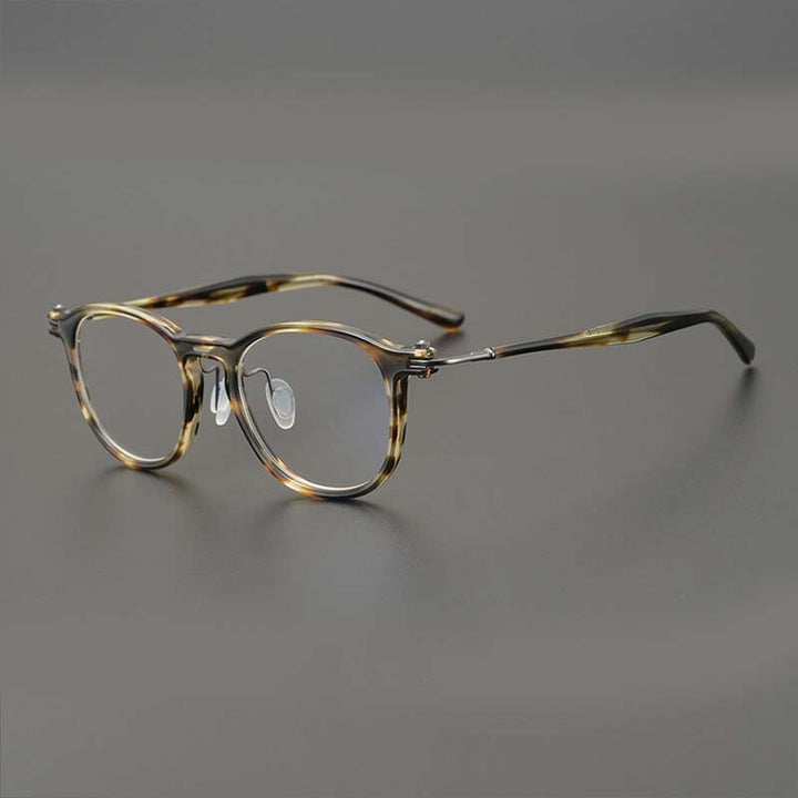 CCspace Unisex Full Rim Round Acetate Titanium Eyeglasses 53259 Full Rim CCspace Amber-Square China