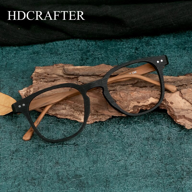 Hdcrafter Men's Full Rim Square Bamboo Wood Eyeglasses M9205 Full Rim Hdcrafter Eyeglasses