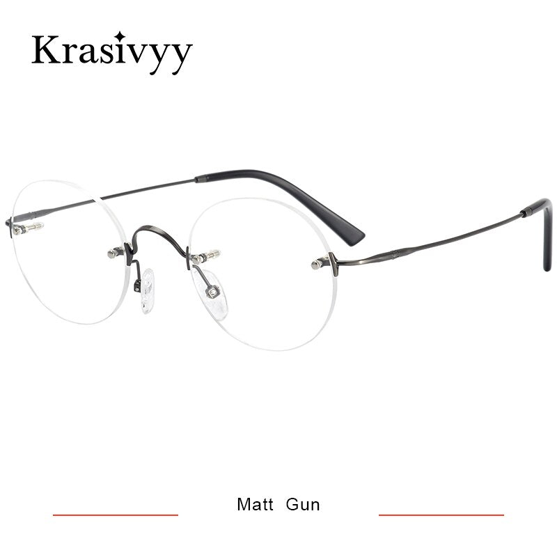 Krasivyy Unisex Rimless Round Titanium Eyeglasses Kr16035a Rimless Krasivyy Matt Gun CN