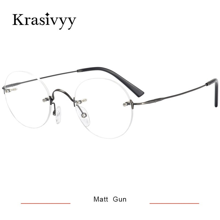 Krasivyy Unisex Rimless Round Titanium Eyeglasses Kr16035a Rimless Krasivyy Matt Gun CN