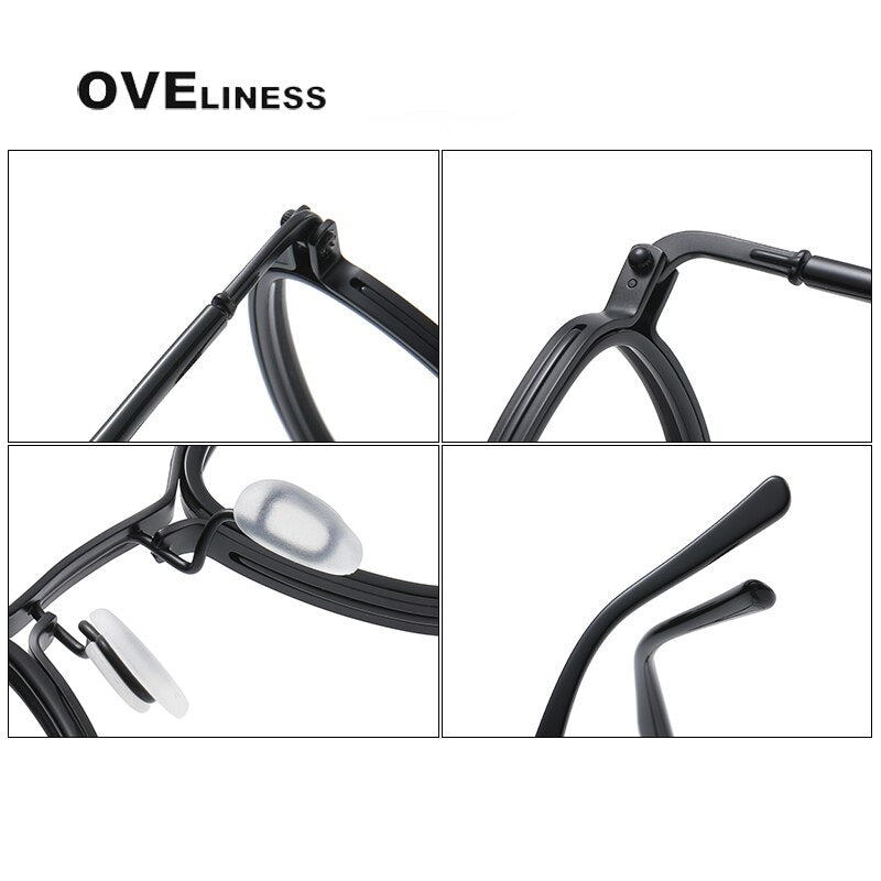 Oveliness Unisex Full Rim Round Square Acetate Titanium Eyeglasses 5861 Full Rim Oveliness