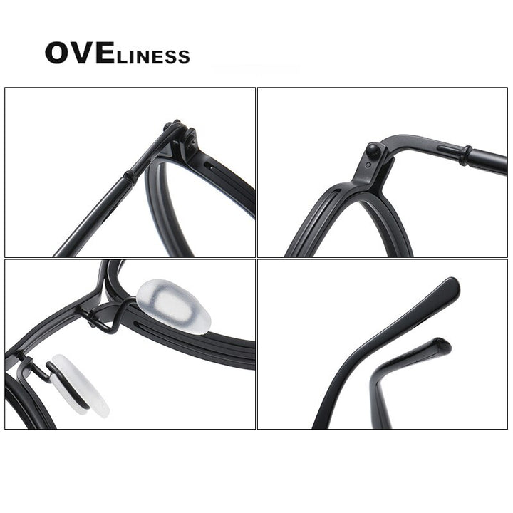 Oveliness Unisex Full Rim Round Square Acetate Titanium Eyeglasses 5861 Full Rim Oveliness