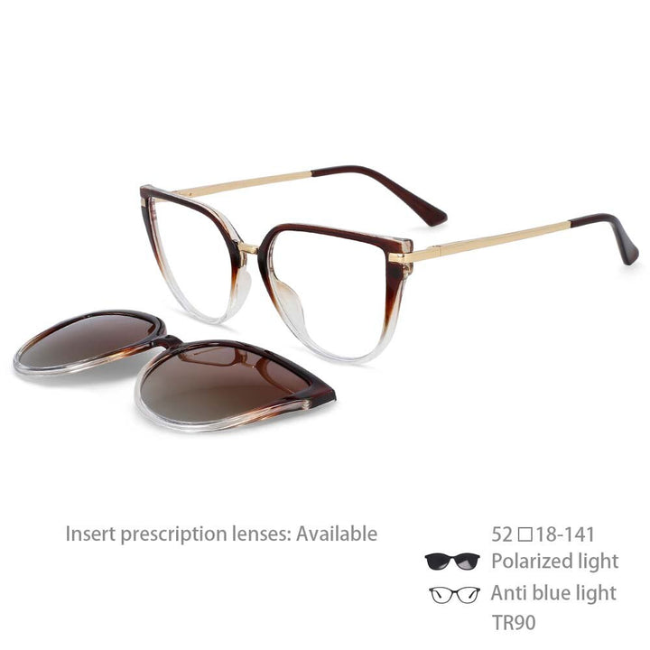 CCspace Unisex Full Rim Oversized Square Tr 90 Frame Eyeglasses Clip On Sunglasses 53791 With Clip Ons CCSpace China tea-clear
