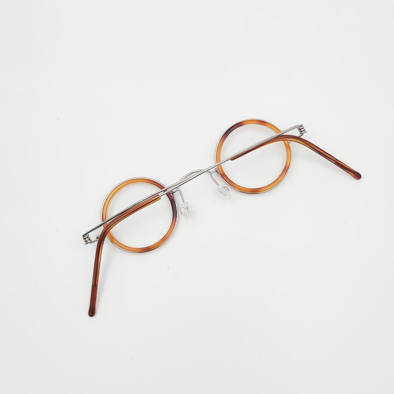 Yujo Unisex Full Rim Round Acetate Stainless Steel 32mm Eyeglasses Y060 Full Rim Yujo