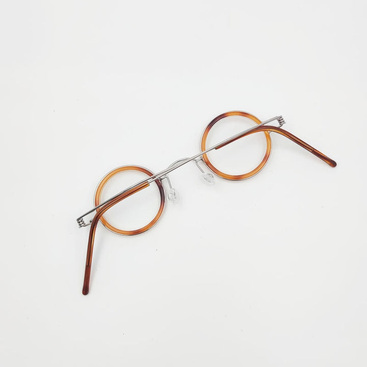 Yujo Unisex Full Rim Round Acetate Stainless Steel 32mm Eyeglasses Y060 Full Rim Yujo