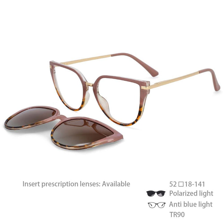 CCspace Unisex Full Rim Oversized Square Tr 90 Frame Eyeglasses Clip On Sunglasses 53791 With Clip Ons CCSpace China khaki-leopard