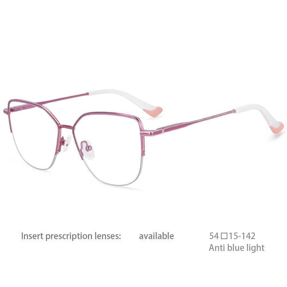 CCspace Unisex Semi Rim Square Alloy Frame Eyeglasses 54468 Semi Rim CCspace China purple-pink