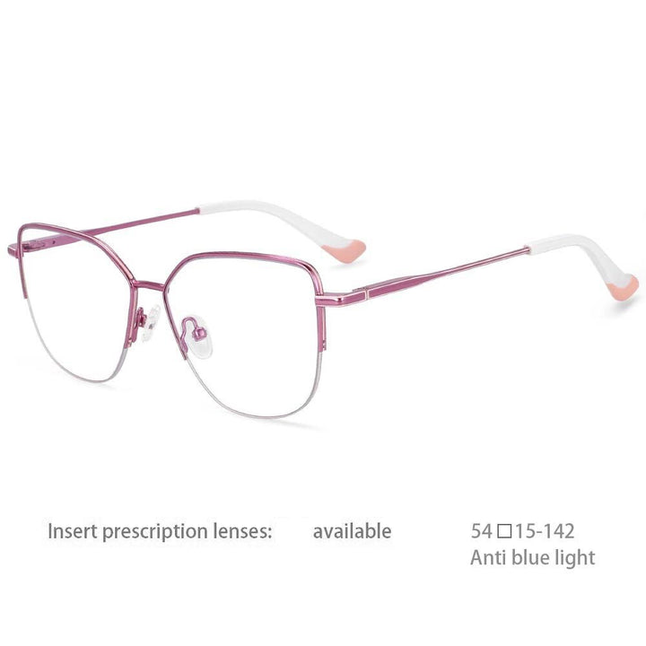 CCspace Unisex Semi Rim Square Alloy Frame Eyeglasses 54468 Semi Rim CCspace China purple-pink