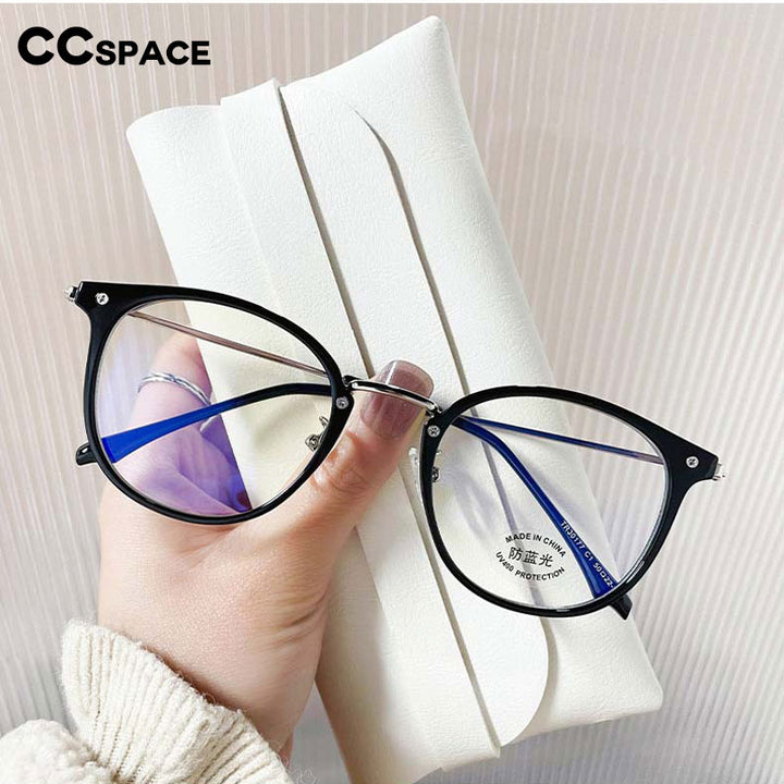 CCspace Unisex Full Rim Round Cat Eye Tr 90 Titanium Eyeglasses 55897 Full Rim CCspace