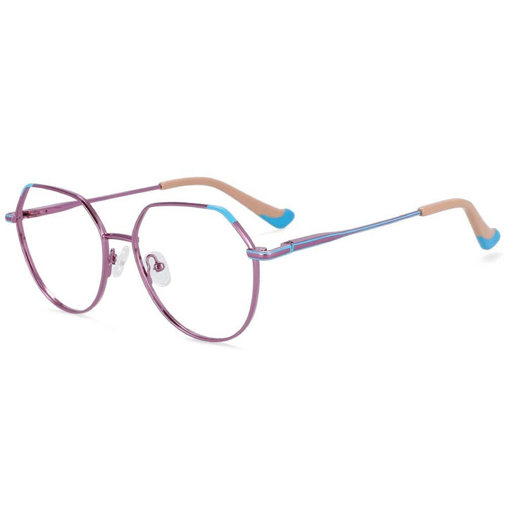 CCspace Unisex Full Rim Polygonal Round Alloy Frame Eyeglasses 54316 Full Rim CCspace China purple-blue