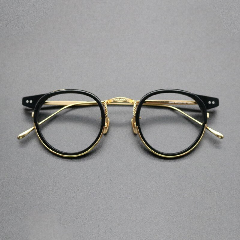 Gatenac Unisex Full Rim Round Titanium Acetate Frame Eyeglasses Gxyj474 Full Rim Gatenac Gold
